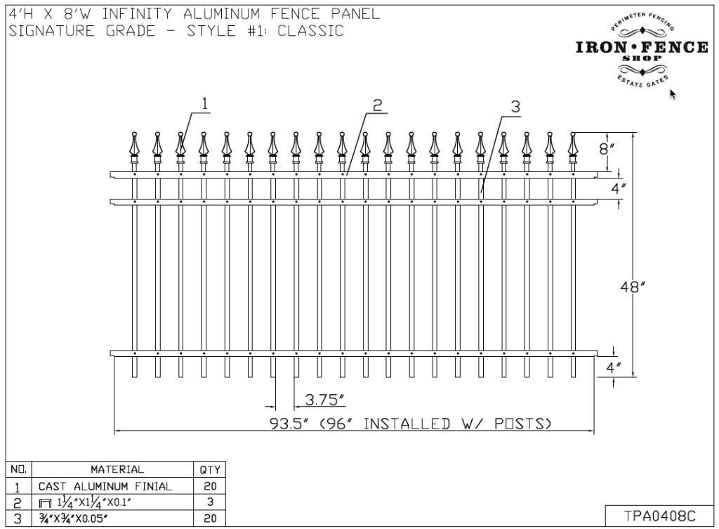 Computer Aided Rendering (CAD) Available for All iron and Aluminum Fences and Gates 