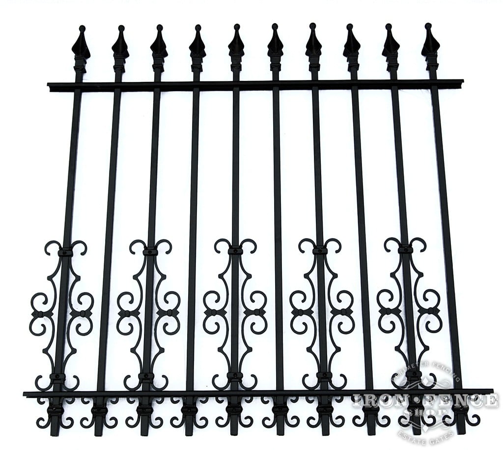 Guardian and Butterfly Scroll Decorations as a Dog Barrier on a 4ft Tall Signature Iron Fence