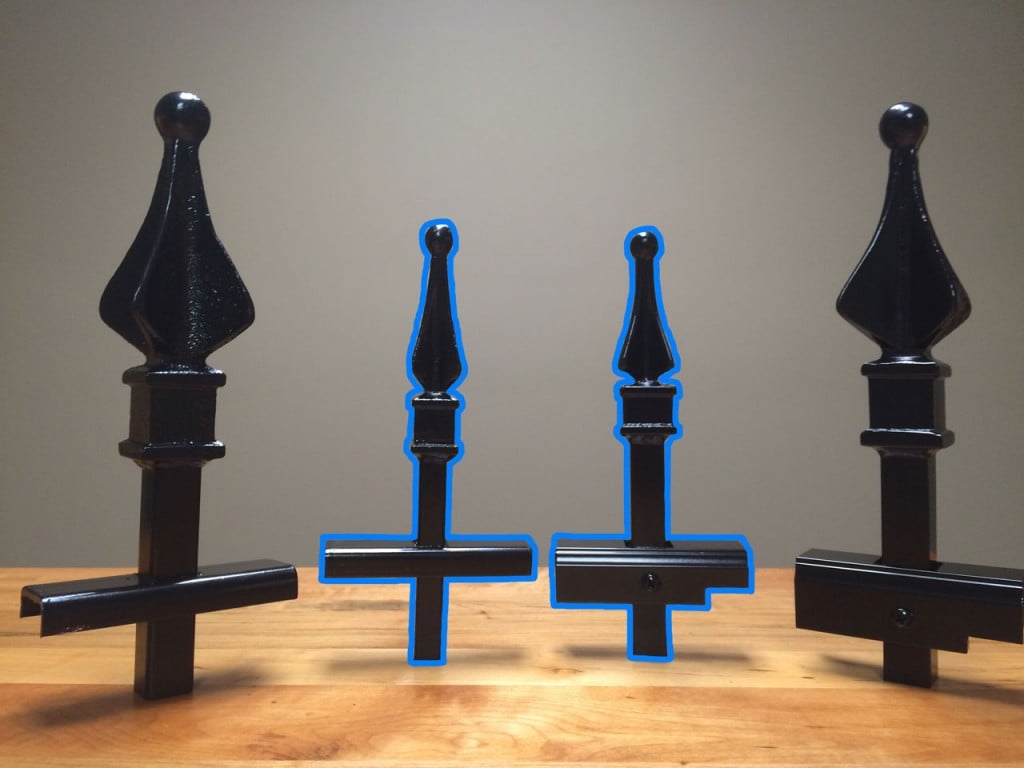 Traditional Grade Iron (Left) and Aluminum (Right) Sample Pieces Highlighted in Blue