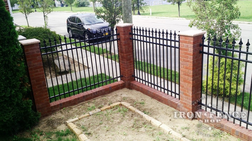 5ft Signature Grade Aluminum Fence with Brick Columns and Knee Wall