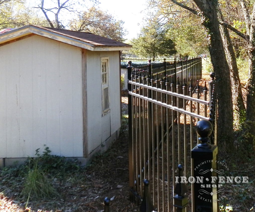 Aluminum Fence Panel Angled to Go Around a Tree