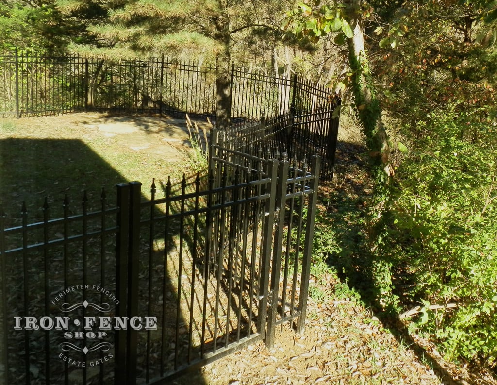 Aluminum Fence Panel Angled to Go Around a Tree