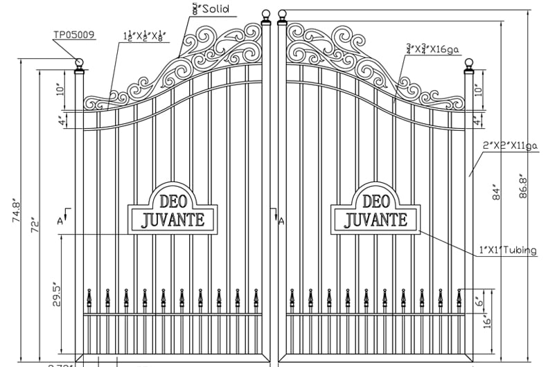 Example of a Custom Wrought Iron Gate with Scroll Work and Motto