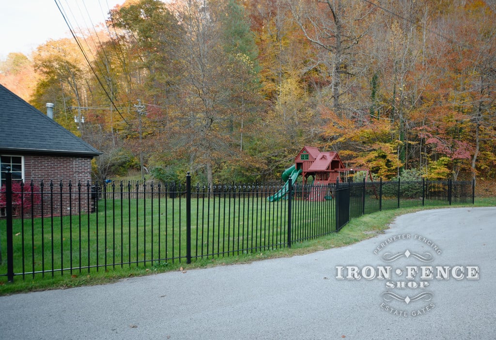 5ft Wrought Iron Fence Curved Around a Cul-De-Sac and Play Area