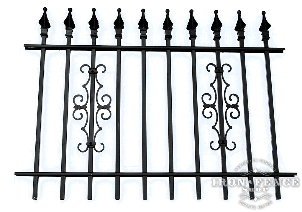 3 Foot Tall Classic Style Signature Grade Wrought Iron Fence with Guardian Add-on Decorations