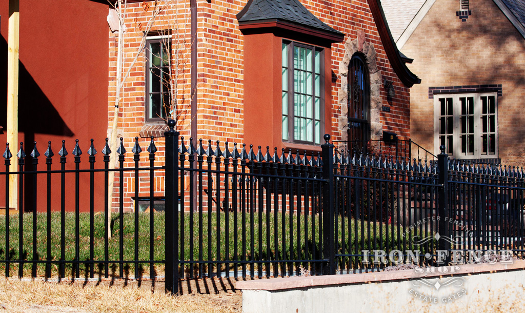 3ft Tall Iron Fence Panels Stepped to Compensate for Yard Grade (Style #1: Classic)