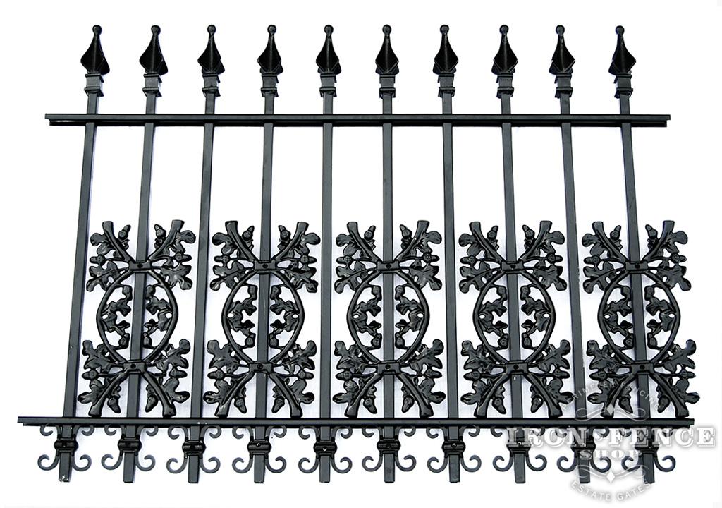 3ft Tall Wrought Iron Fence in Classic Style Signature Grade with Oak and Butterfly Add-on Decorations Acting as a Puppy Picket Dog Barrier