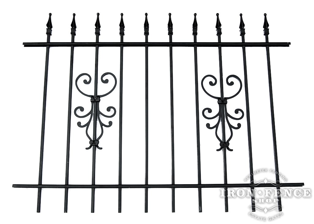 3ft Tall Traditional Grade Wrought Iron Fence with Cape Cod Add-On Decoration 