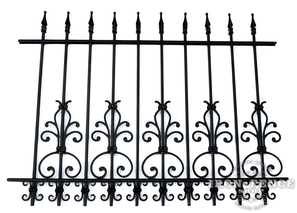 3 Foot Tall Traditional Grade Wrought Iron Fence with Add-On Cape Cod and Butterfly Decorations Acting as Puppy Pickets