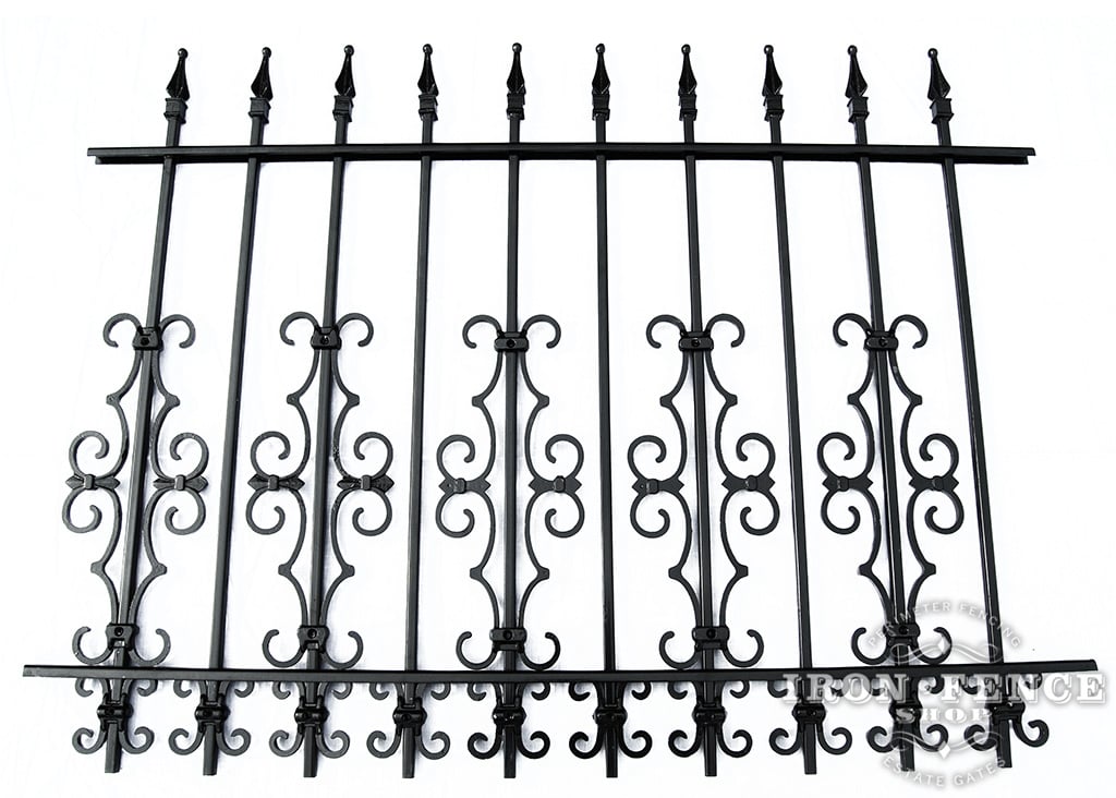 3 Foot Tall Traditional Grade Wrought Iron Fence with Add-On Guardian and Butterfly Decorations Acting as Puppy Pickets