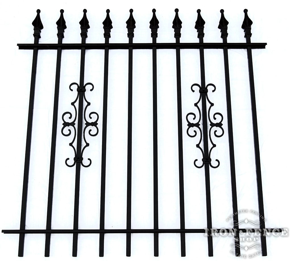 4 Foot Tall Classic Style Signature Grade Wrought Iron Fence with Guardian Add-on Decorations