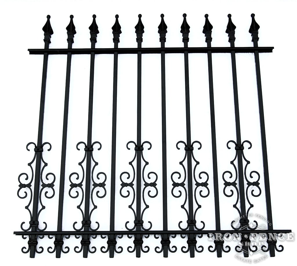 4 Foot Tall Classic Style Signature Grade Wrought Iron Fence with Guardian and Butterfly Add-on Decorations Acting as a Puppy Picket Dog Barrier