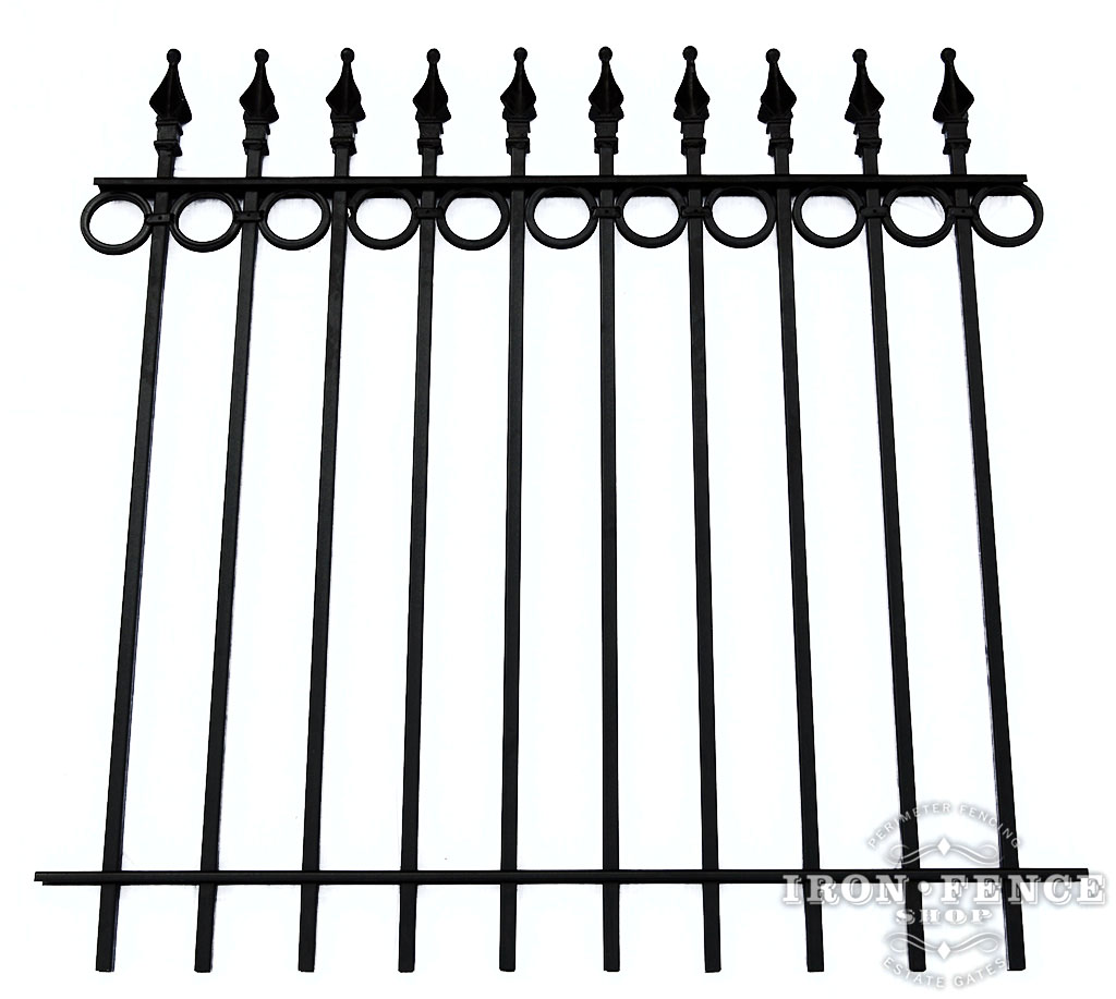 4 Foot Tall Classic Style Signature Grade Wrought Iron Fence with Ring Add-on Decorations