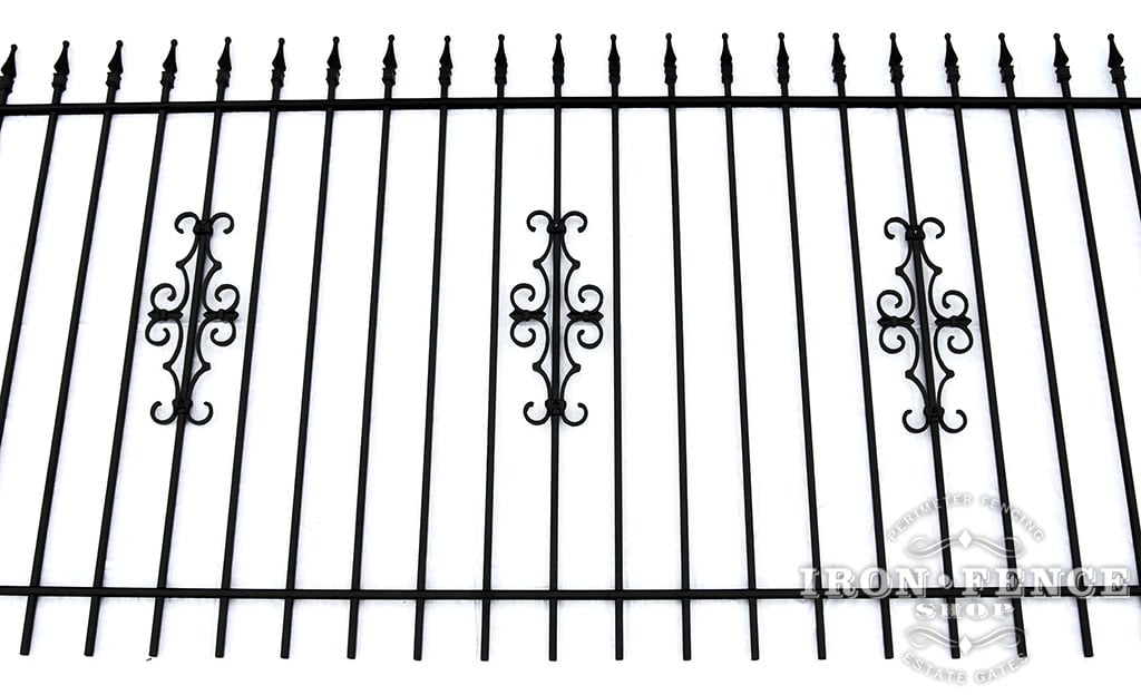 4ft Tall Wrought Iron Fence in Traditional Grade with Guardian Add-on Decorations