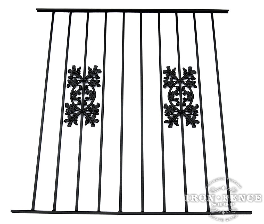 50in Tall Wrought Iron Pool Fence in Traditional Grade with Oak Decorations