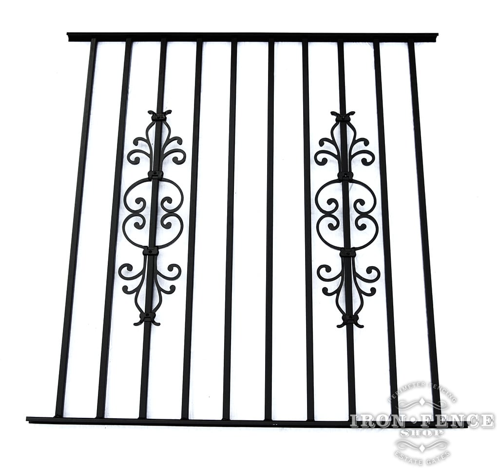 50in Tall Pool Style Wrought Iron Fence in Signature Grade with Stacked Cape Cod Add-on Decorations