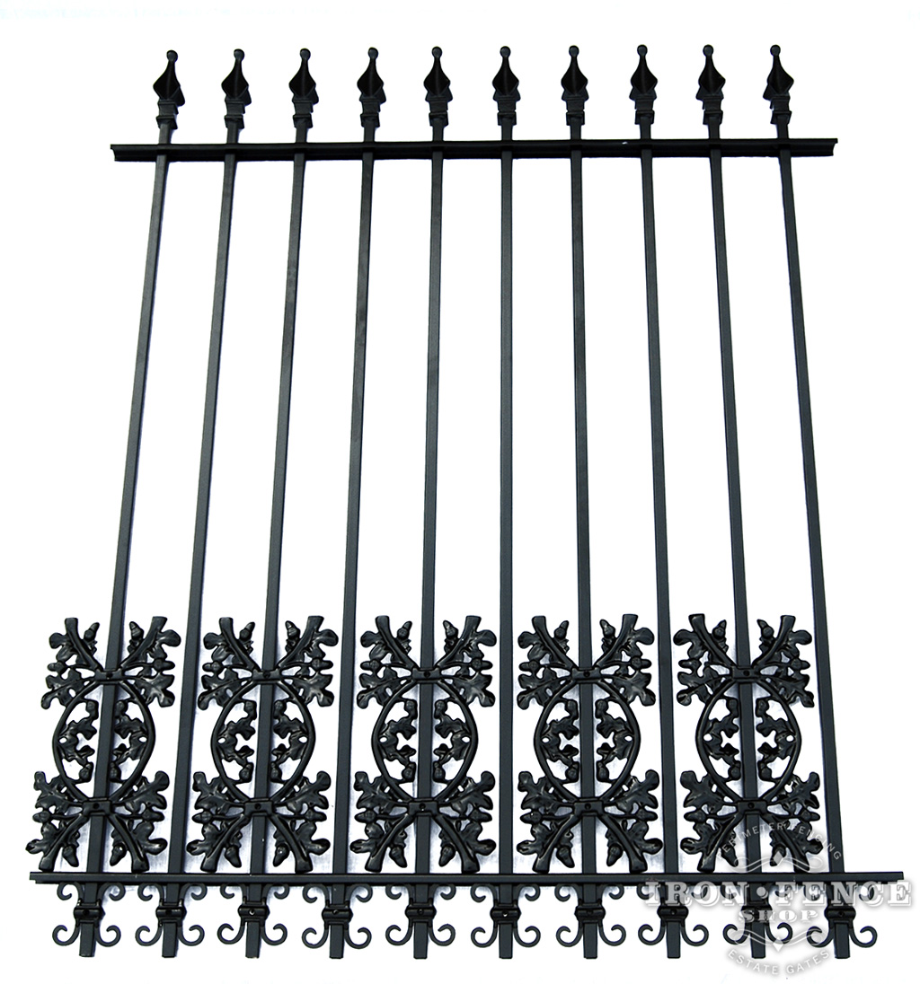 5 Foot Tall Classic Style Signature Grade Wrought Iron Fence with Oak and Butterfly Add-on Decorations Acting as a Puppy Picket Dog Barrier