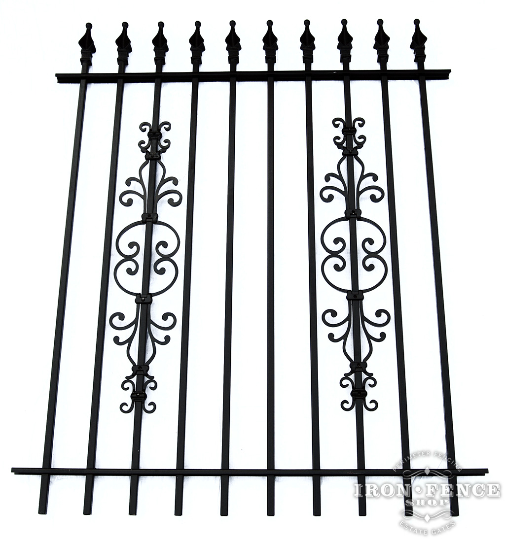 5 Foot Tall Classic Style Signature Grade Wrought Iron Fence with Stacked Cape Cod and Butterfly Add-on Decorations