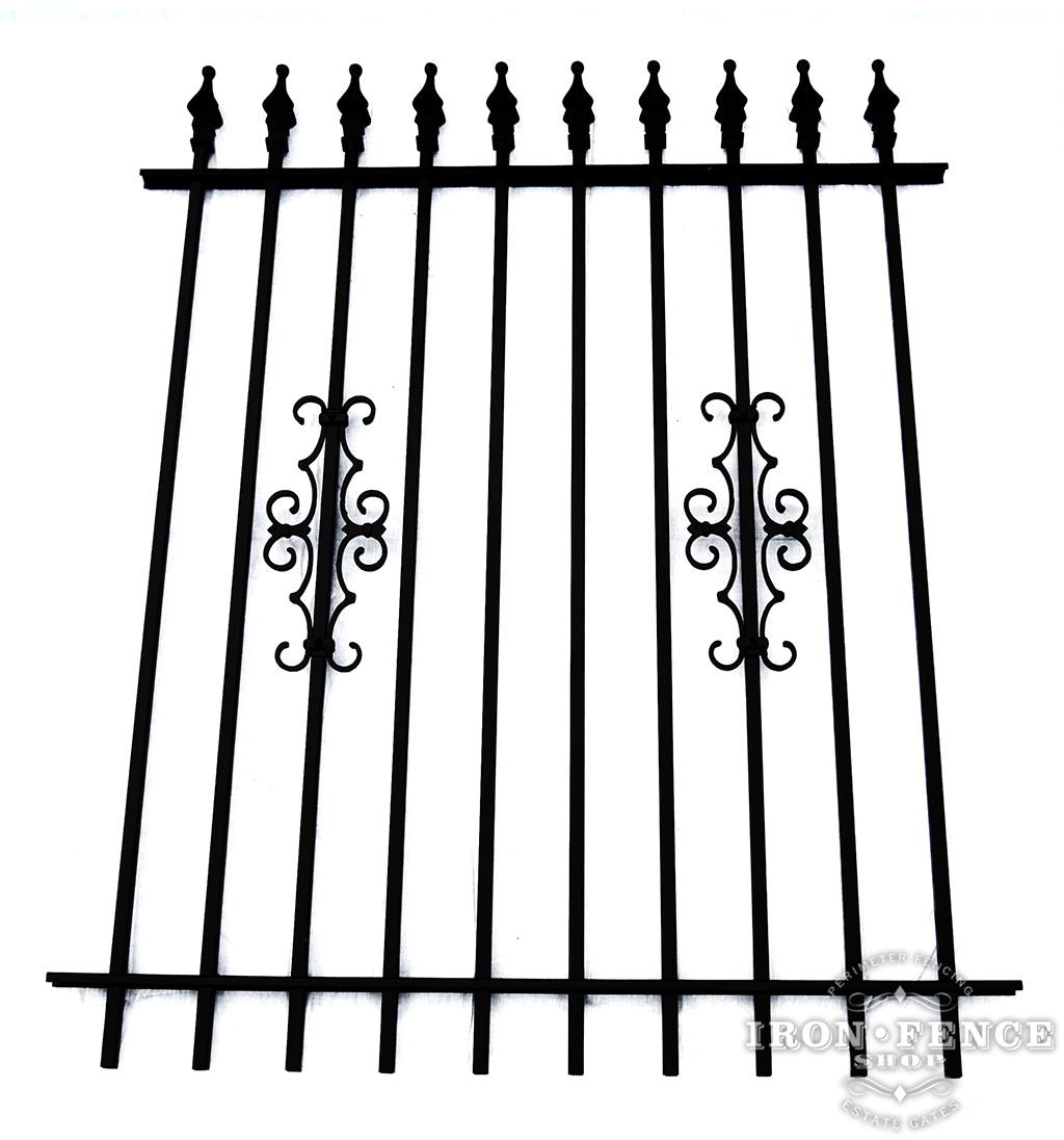 5 Foot Tall Classic Style Signature Grade Wrought Iron Fence with Guardian Add-on Decorations