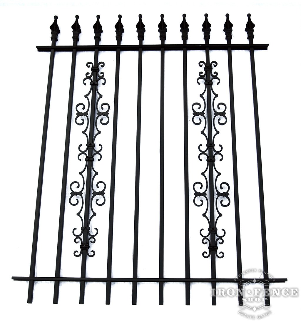 5 Foot Tall Classic Style Signature Grade Wrought Iron Fence with Stacked Guardian and Butterfly Add-on Decorations