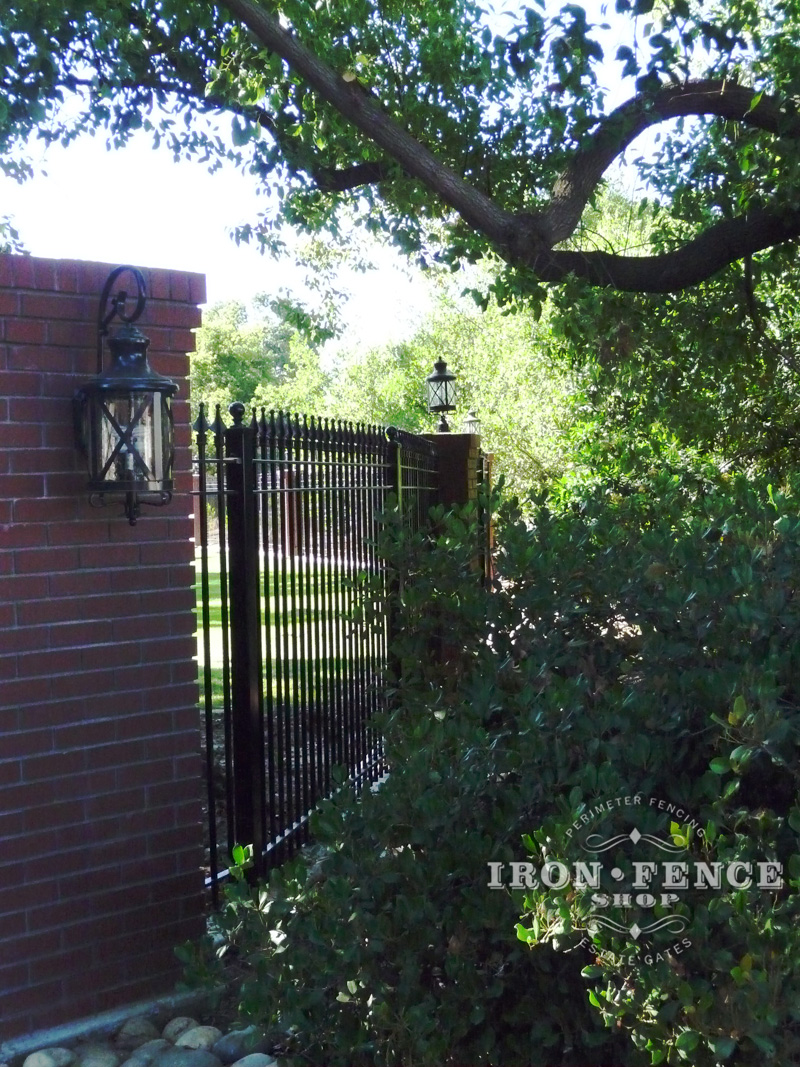 6ft Tall Signature Grade Iron Fence Mounted Directly to Brick Column and Angled Off With Special Brackets (Style #1: Classic)