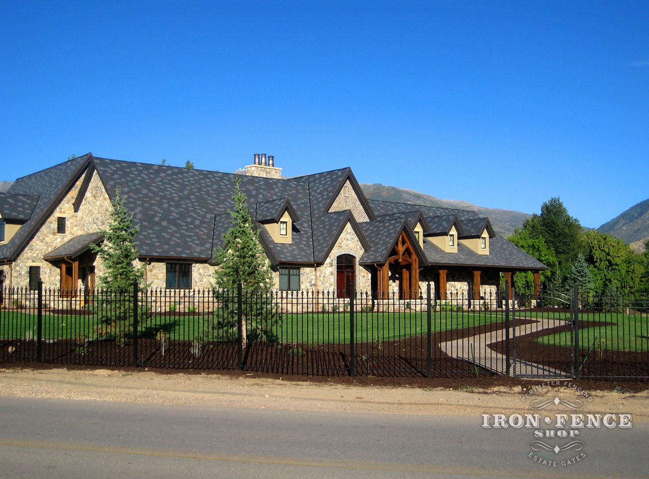 6ft Tall Signature Grade Iron Fence Featured Prominently Around a High-End Model Home in Colorado (Style #1: Classic)