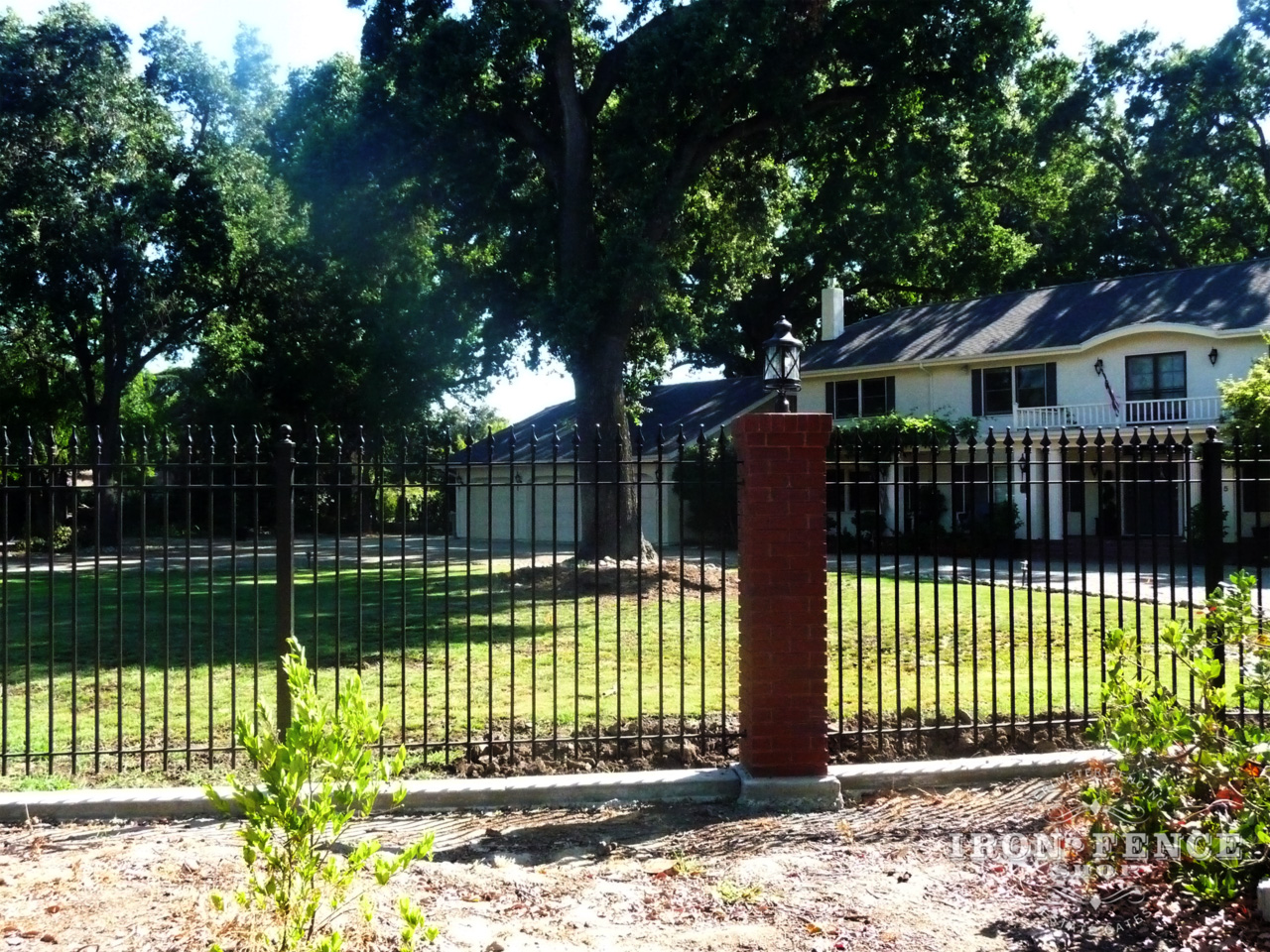 6ft Tall Signature Grade Iron Fence Mounted Directly to Brick Column with Small Knee Wall Underneath (Style #1: Classic)