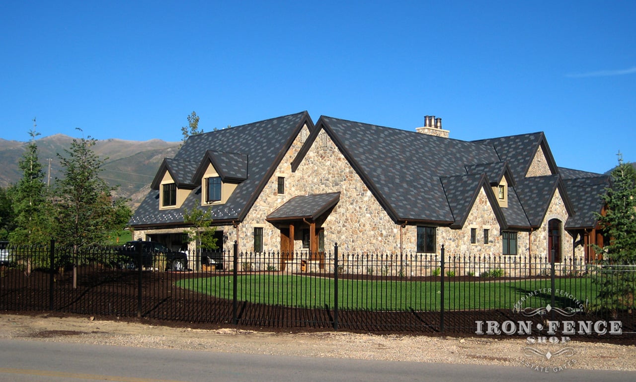 Our 6ft Tall Signature Grade Iron Fence Featured Around a High-End Model Home (Style #1: Classic)