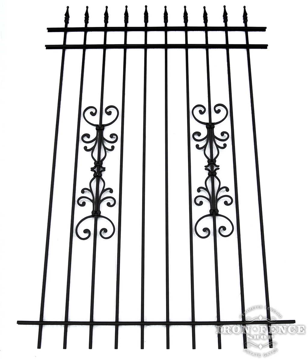 6ft Tall Classic Style Wrought Iron Fence in Traditional Grade with Stacked Cape Cod Add-On Decorations