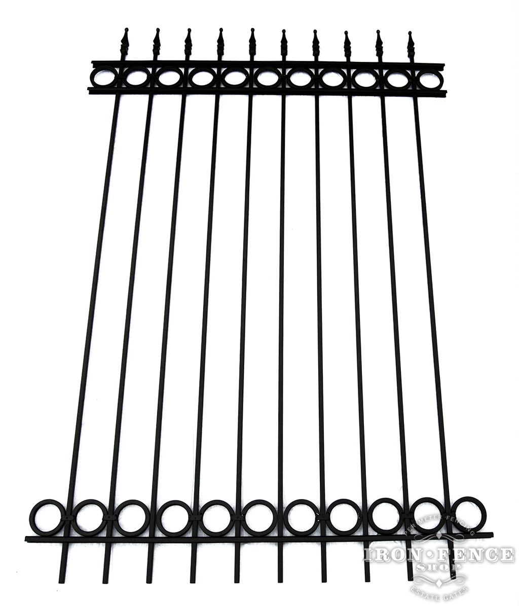 6ft Tall Classic Style Wrought Iron Fence in Traditional Grade with Ring Add-On Decorations Top and Bottom