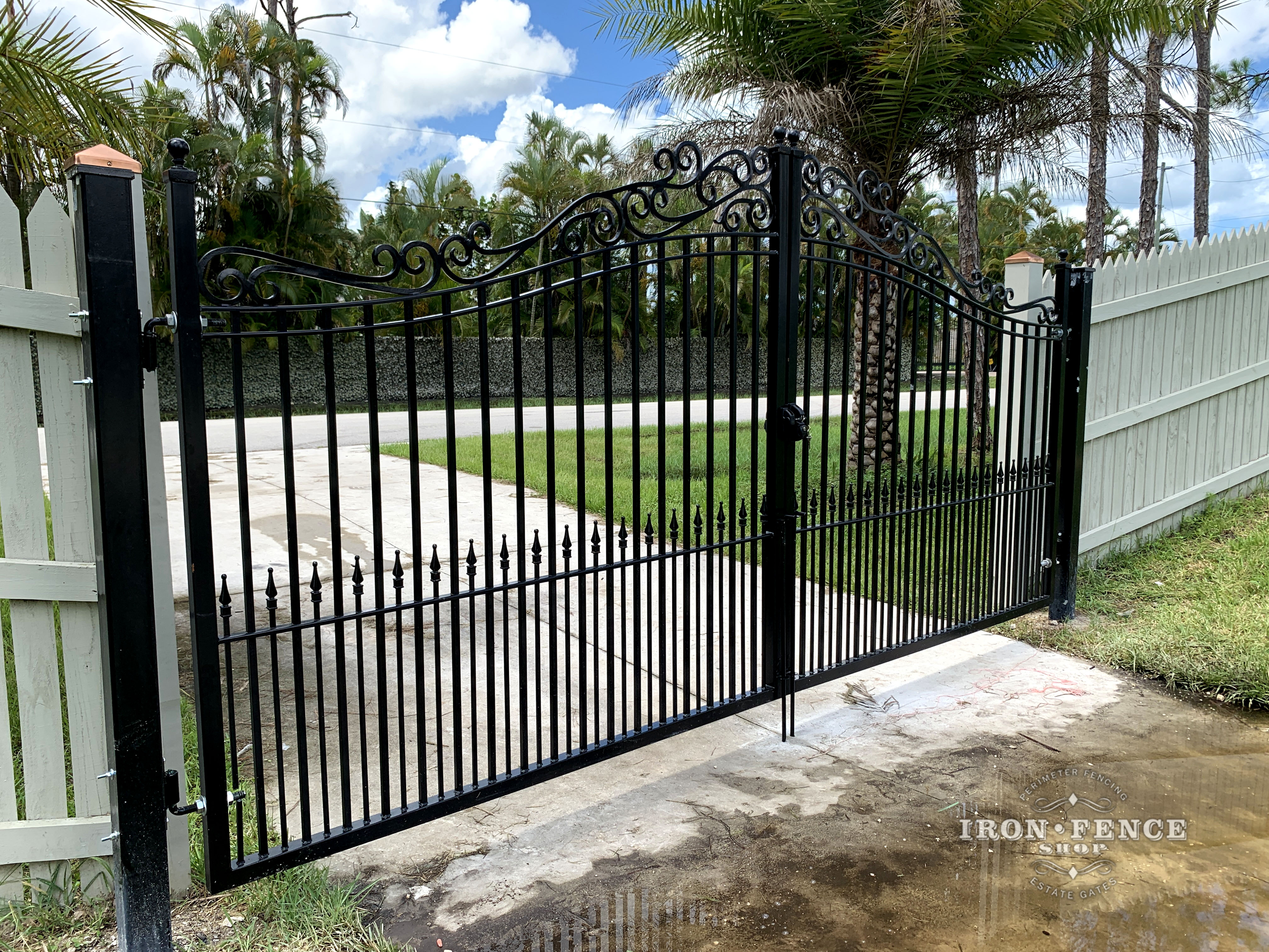 Custom Scroll Top Design on a Stronghold Iron Driveway Gate